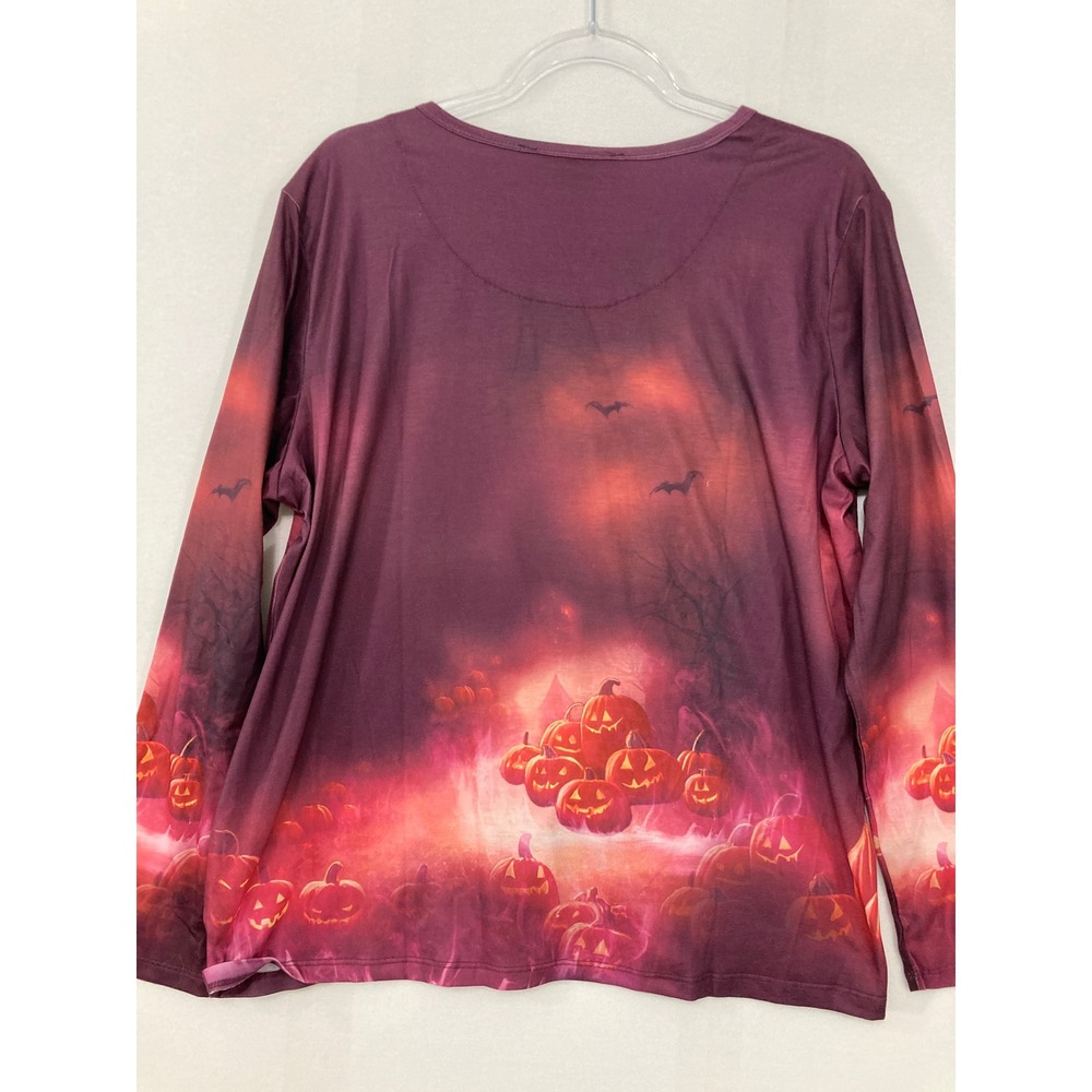 New Gloria Vanderbilt Halloween Tee XL Purple Black Cat Pumpkins Spiderweb - Picture 7 of 8